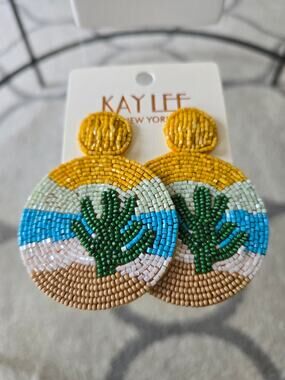 Kay Lee Yellow Beaded Circle Earrings New